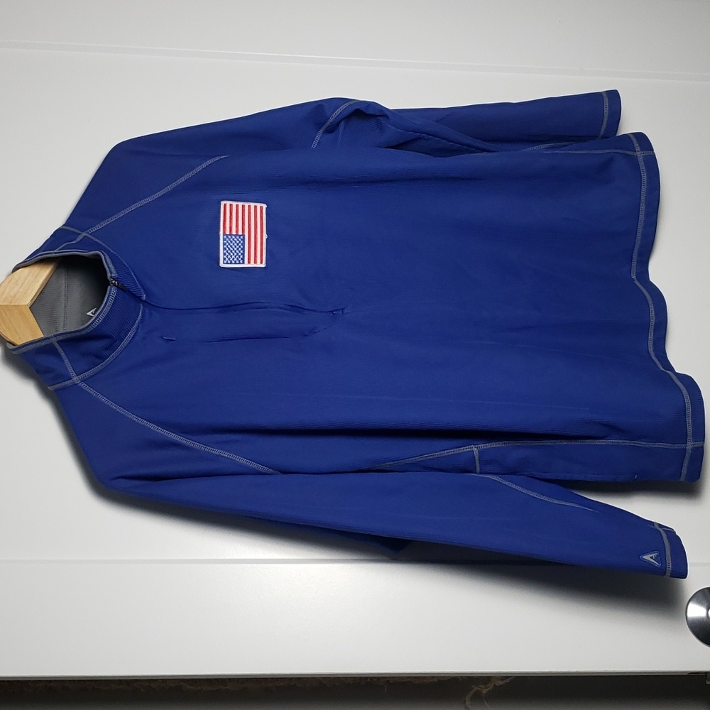 Antigua Large American Flag Blue Gray Men’s Half Zip Jacket EUC